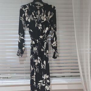 H&M Black and White Floral Wrap Maxi Dress